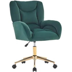 Drehstuhl 64x62x92 Höhenverstellbar, Samt-Stoff, Ergonomisch, Gepolstert, 360° Drehbar, Goldene Beine, Büro- und Home-Office, Grün