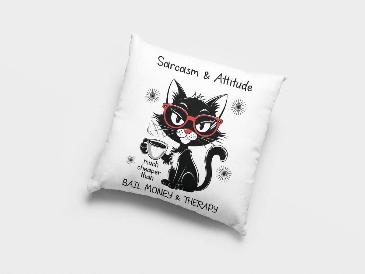Sarcastisch Kattenkussen met Bail Money Therapie Spreuk, Zwart Sierkussen met Humoristisch Dierenontwerp