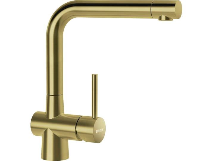 Küchenarmatur SCHOCK LAIOS FA , gold (weißgold), B:21,5cm H:28,5cm Ø:5,1cm, Edelstahl, Armaturen, Küchenarmatur, Festauslauf, Flüsterperlator, Schwenkbereich 360
