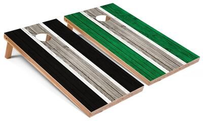 Skip's Garage Black and Kelly Striped Regulation 2x4 Cornhole Board Set