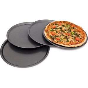 Relaxdays Pizzablech 10019245, antihaftbeschichtet, rund, aus Stahl, hitzebeständig bis 250°C, Ø 33 cm, 4 Stück