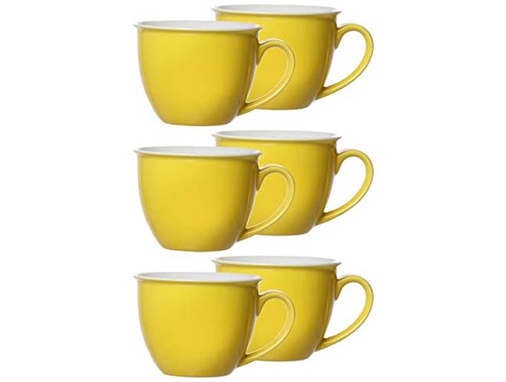 Ritzenhoff & Breker Doppio Jumbotasse, Jumbo Obere, Milchkaffee Obertasse, Ober Tasse, Geschirr, Porzellan, Sonnengelb, 350 ml, 565027, 6 Stück