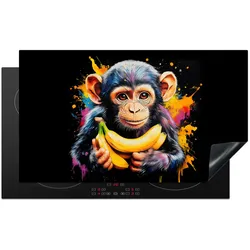 HERDABDECKPLATTE Affe - Graffiti - Farbenfroh - Bananen - Modern Induktionsschutz 91.2x52 cm