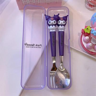 Modern Mode Marketplace Sanrio Kids Stainless Steel Cartoon Spoon Fork Set Hello Kitty & Kuromi Cute Tableware Gift a