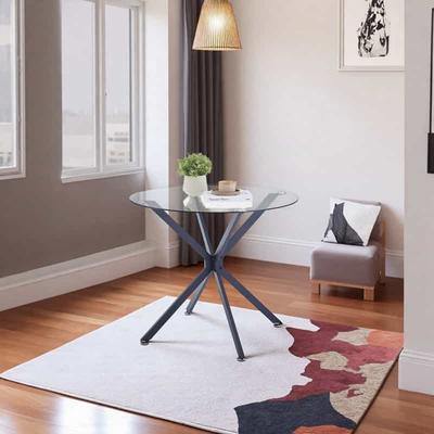 ZWYO HOSIMU "35"" Modern Small Round Glass Dining Table, Tempered Glass Kitchen Table with Sturdy Metal Legs for 4"