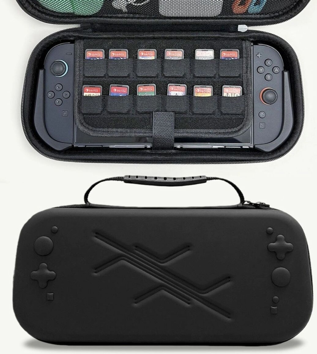 INF Tragetaschen-Set kompatibel mit Nintendo Switch 2 — One-Piece Hartschale, gehärtetes Glas & 4 Joystick-Kappen, EVA Schwarz