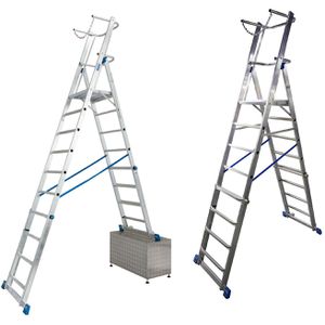 Krause Podestleiter Stabilo, 127648, fahrbar, klappbar, höhenverstellbar, mit 8 - 10 Sprossen