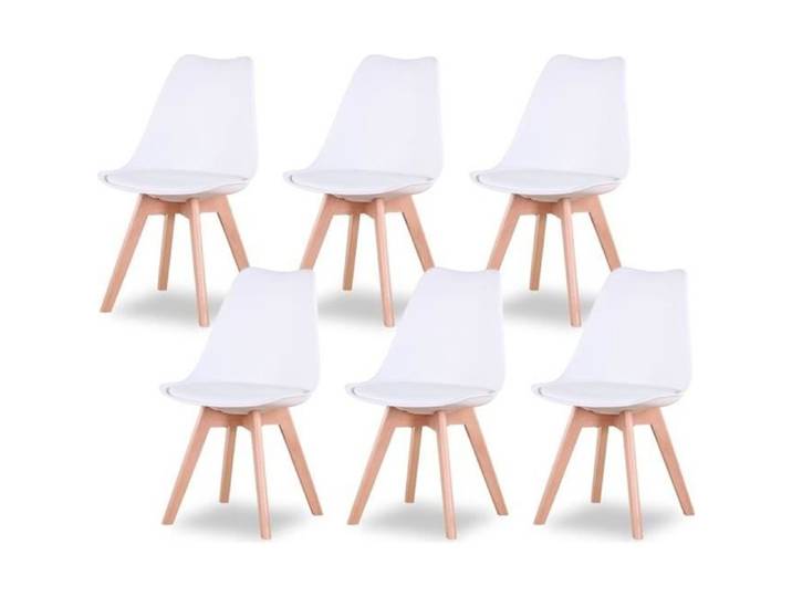 Chaises - DOWISDOLY - Lot de 6 - Chaises Scandinave - Pieds en bois - L 49 x P 42 x H 83 (blanc)
