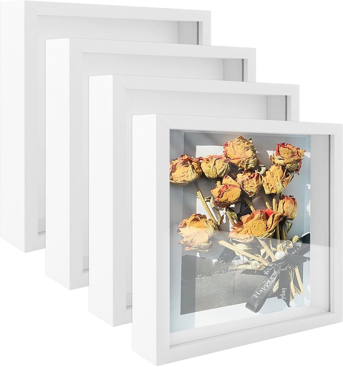 Dailygoods Set van 4 Witte Diepe 3D-Fotolijsten, 20x20 cm