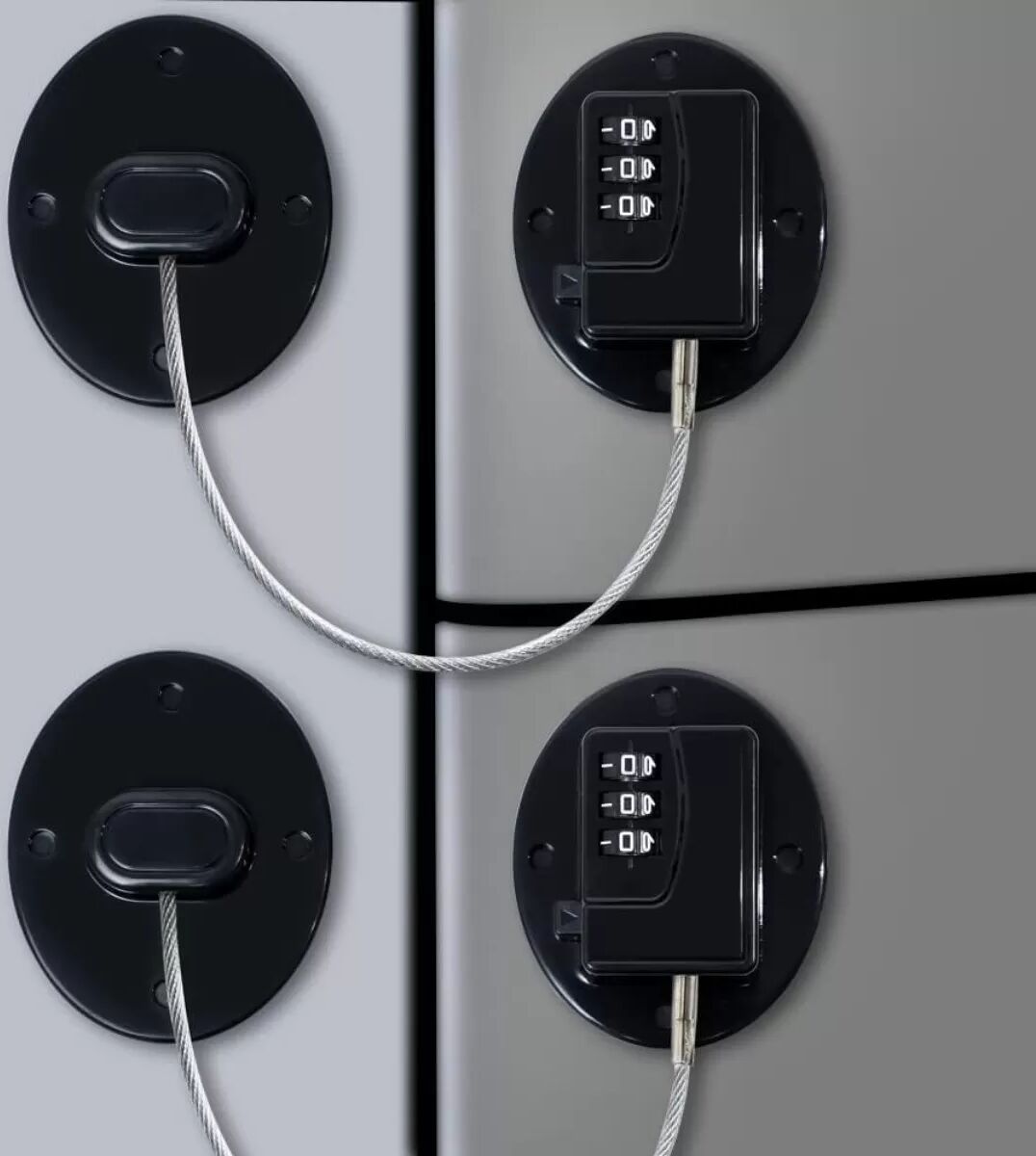 INF Kühlschrank Schloss mit Zahlencode, Ovales Passwortschloss, Standardgröße (2er-Pack) Schwarz
