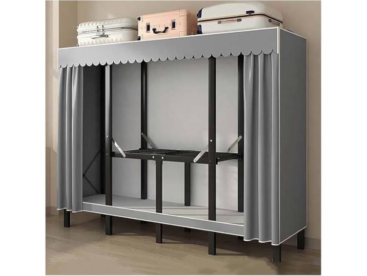 MmcdylyhEU Tragbare Abdeckung for Kleiderschrank, Faltbarer Kleiderständer mit Hängestangen, stehend, L-Kleidung for Schlafzimmer/Wohnheim, platzsparend(Grey2,80cm/31.5inch)