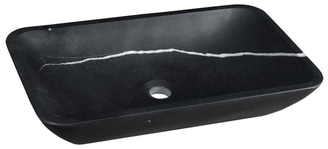 BLOK Stein-Waschbecken zum Aufsetzen, 60x35cm, Marquin schwarz, matt