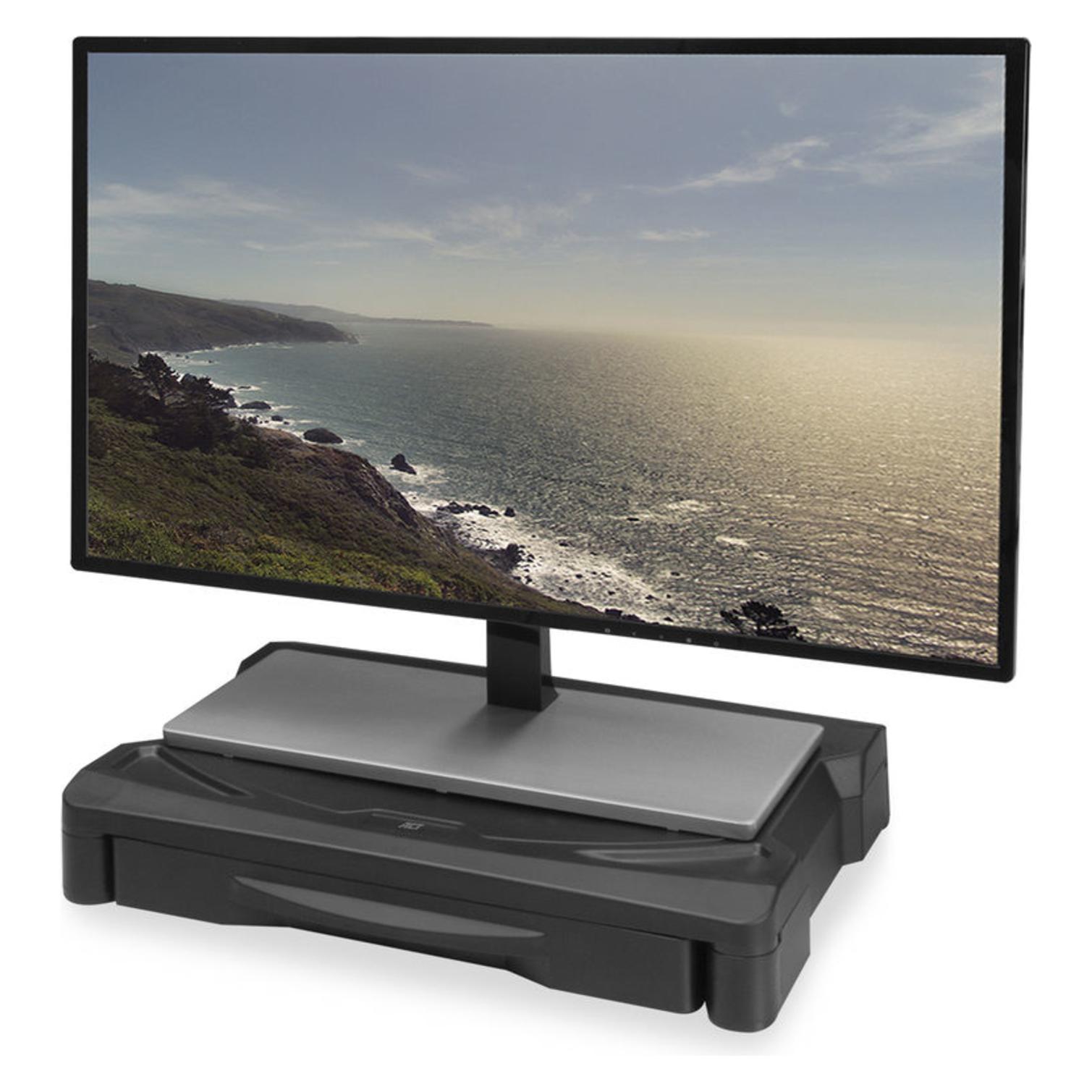 ACT Monitor stand extra wide with drawer, up to 10kg, adjustable height, black (AC8210)