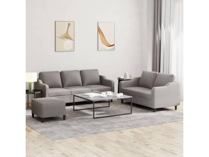 HEFZGDB 3-TLG. Sofagarnitur mit Kissen Taupe Stoff – Langlebige Wohnzimmergarnitur aus strapazierfähigem Material, atmungsaktiv und robust mit Metallgestell, bequem gepolstert,