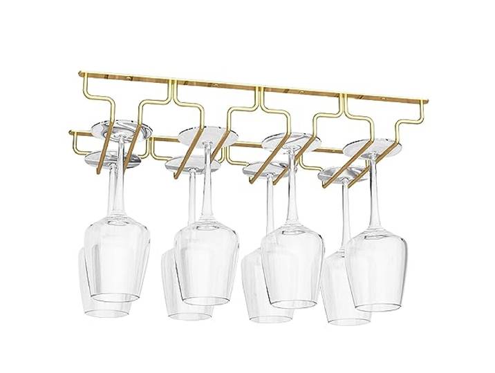 MmcdylyhEU Luxus Gold Unter Theke Wein Glas Rack Metall Stemware Halter Auf Den Kopf Becher Aufhänger for Home Bar Cafe Küche Schrank(80cmx22.5cm)
