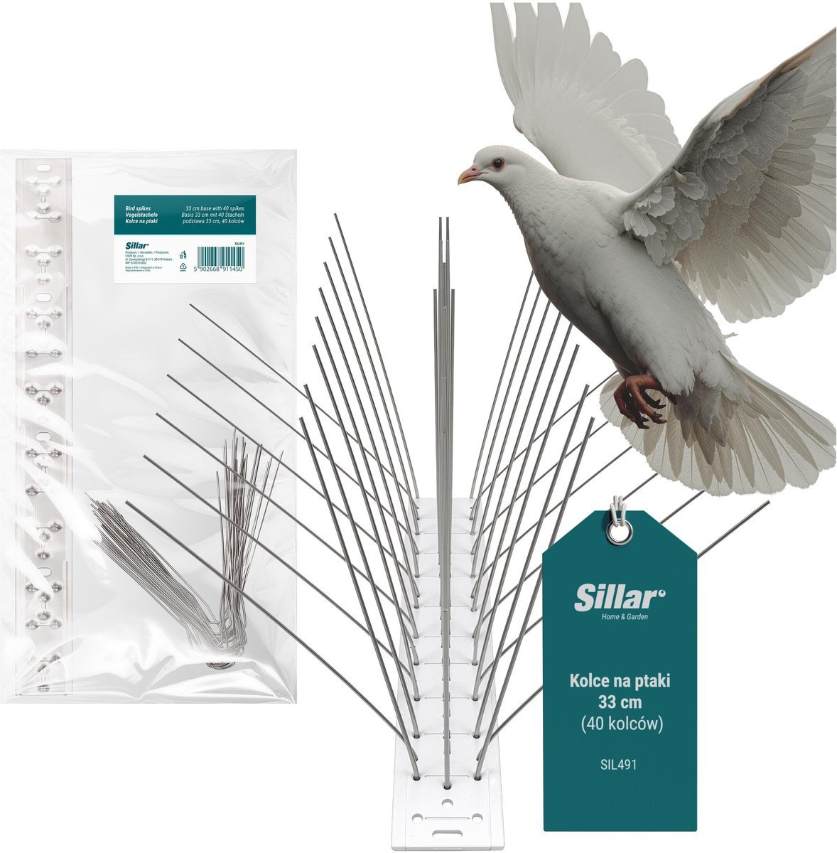 Sillar Duivenpinnen 33 cm - 40 Roestvrijstalen Spikes voor Vogelverjaging
