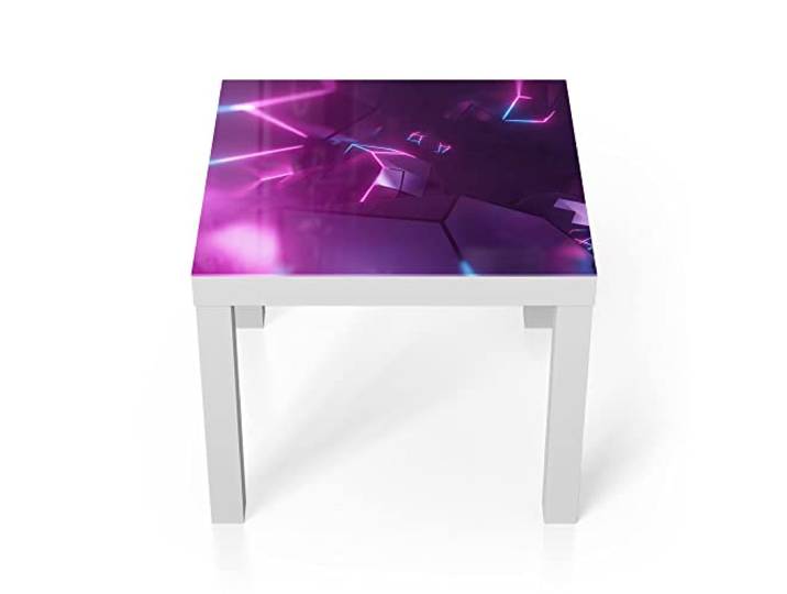 DEQORI Glastisch weiß klein 55x55 cm Motiv Virtuelles Leuchtdesign ausgefallener Beistelltisch aus Glas Hochglanz Couchtisch fürs Wohnzimmer moderner Couch Tisch mit Design