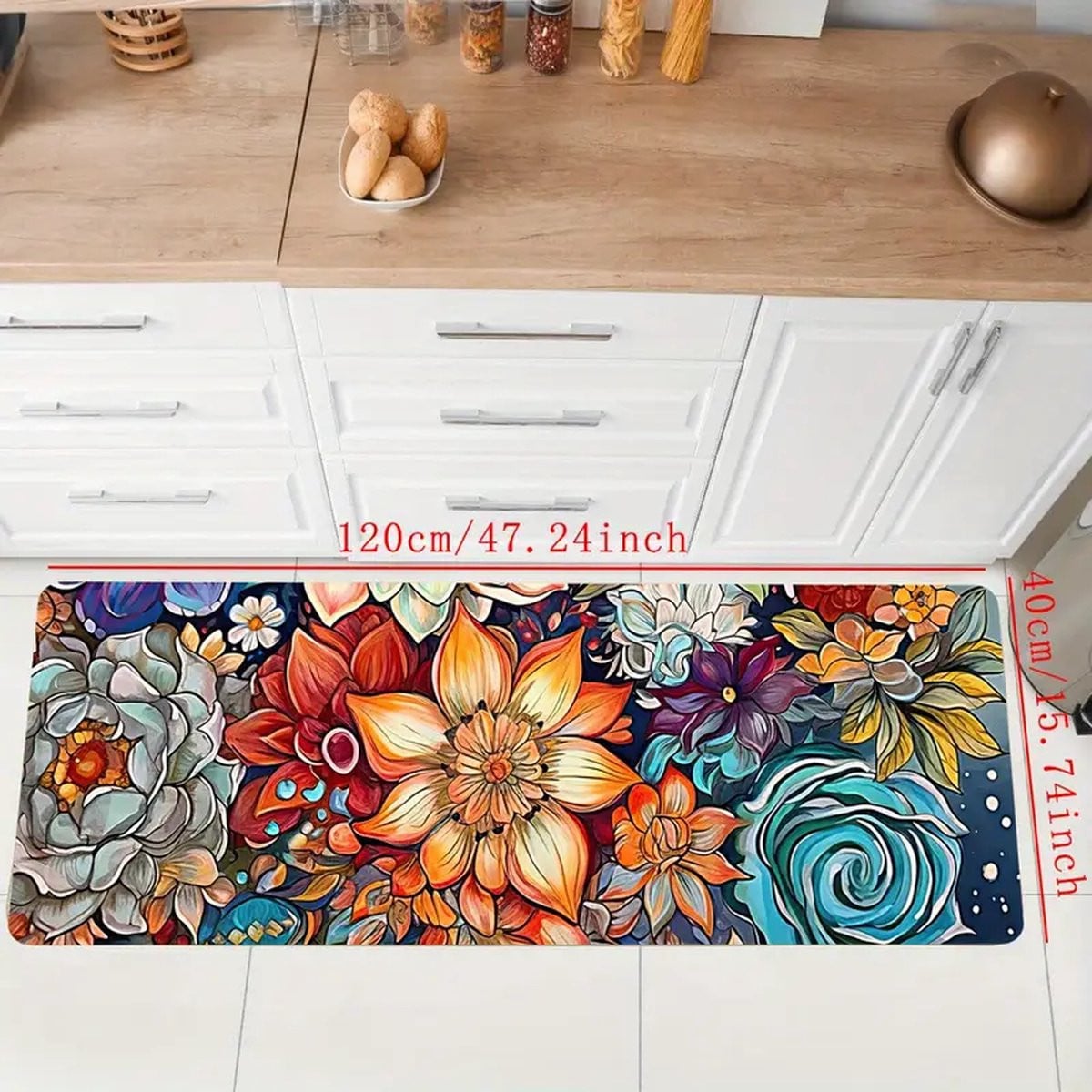 PolkaHome Modern Antislip Vloertapijt voor Keuken, Badkamer of Gang, Breedte: 40 cm, Lengte: 120 cm