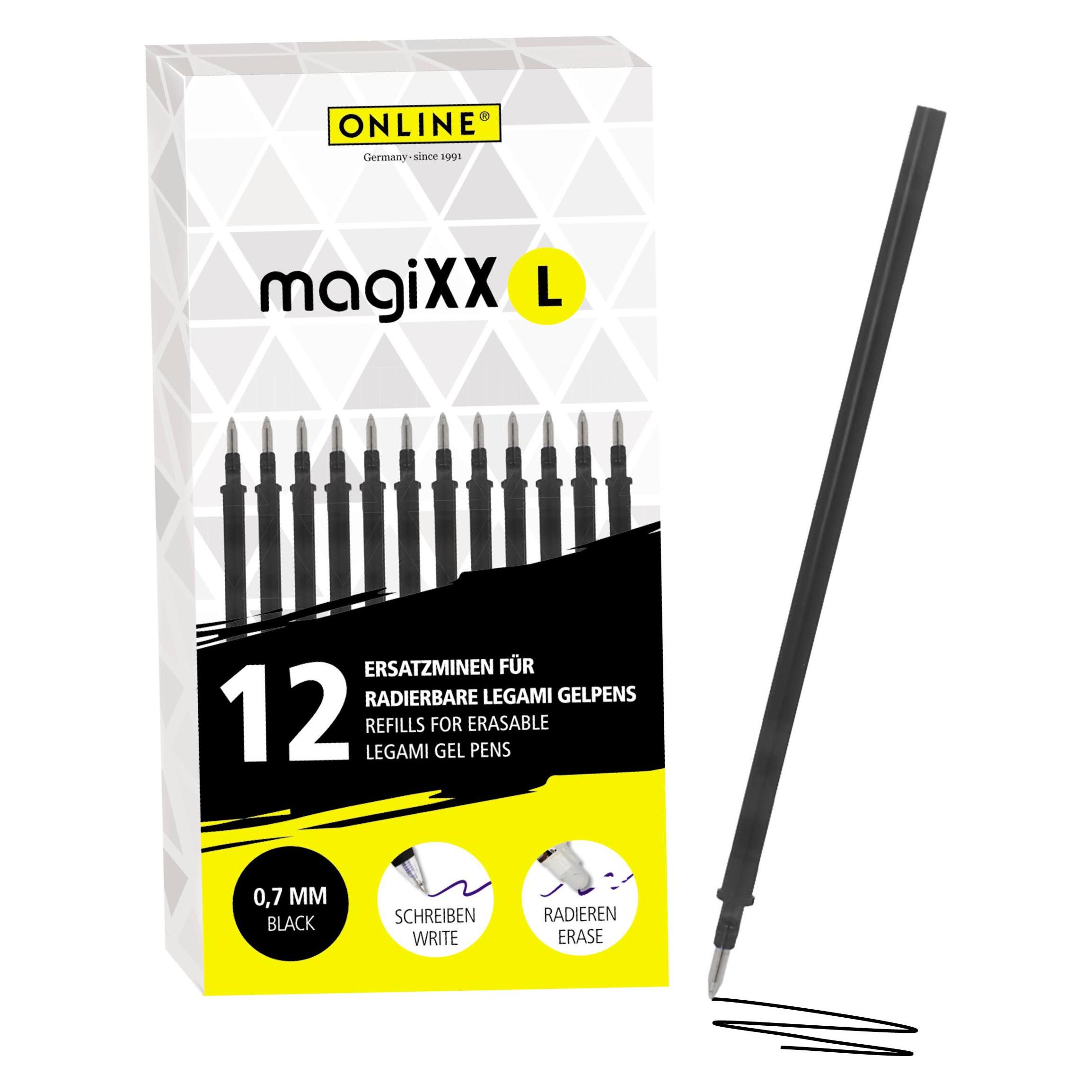 Online 12er Pack Gel-Mine magiXX L radierbar, schwarz (Schwarz, 0.70 mm, 12 Stk.) (70169)