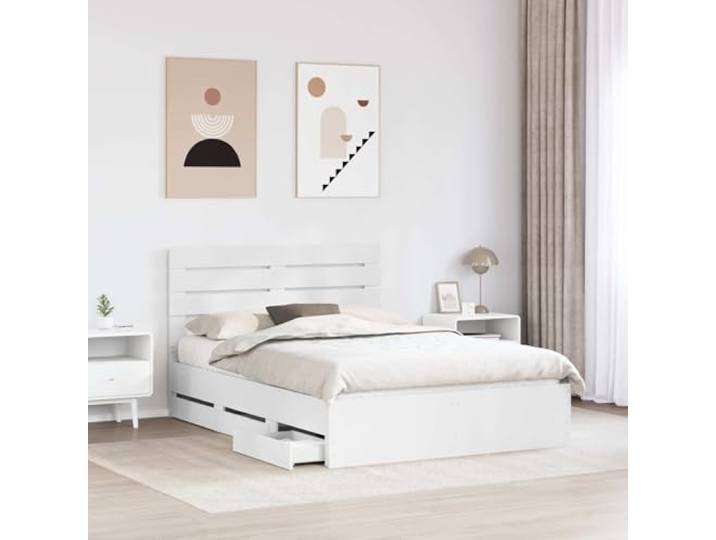 KTHLBRH Bettgestell, weiß, 160 x 200 cm, aus technischem Holz Mit 6 versteckten Schubladen, feste Latten, selbsttragend, leicht zu reinigen