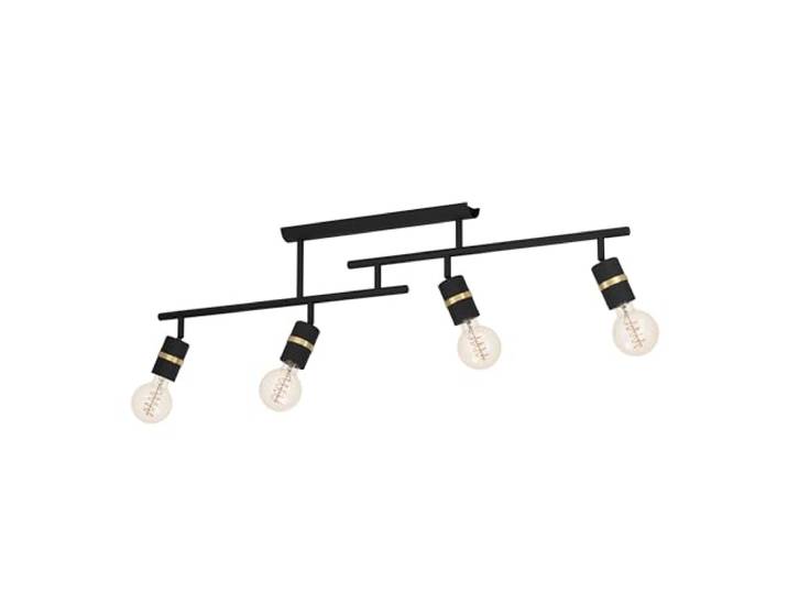 Eglo Rail spot Lurone\, rampe de 4 spots orientables\, barre de spots pivotants\, plafonnier en métal noir et laiton\, lampe de plafond avec douille E27