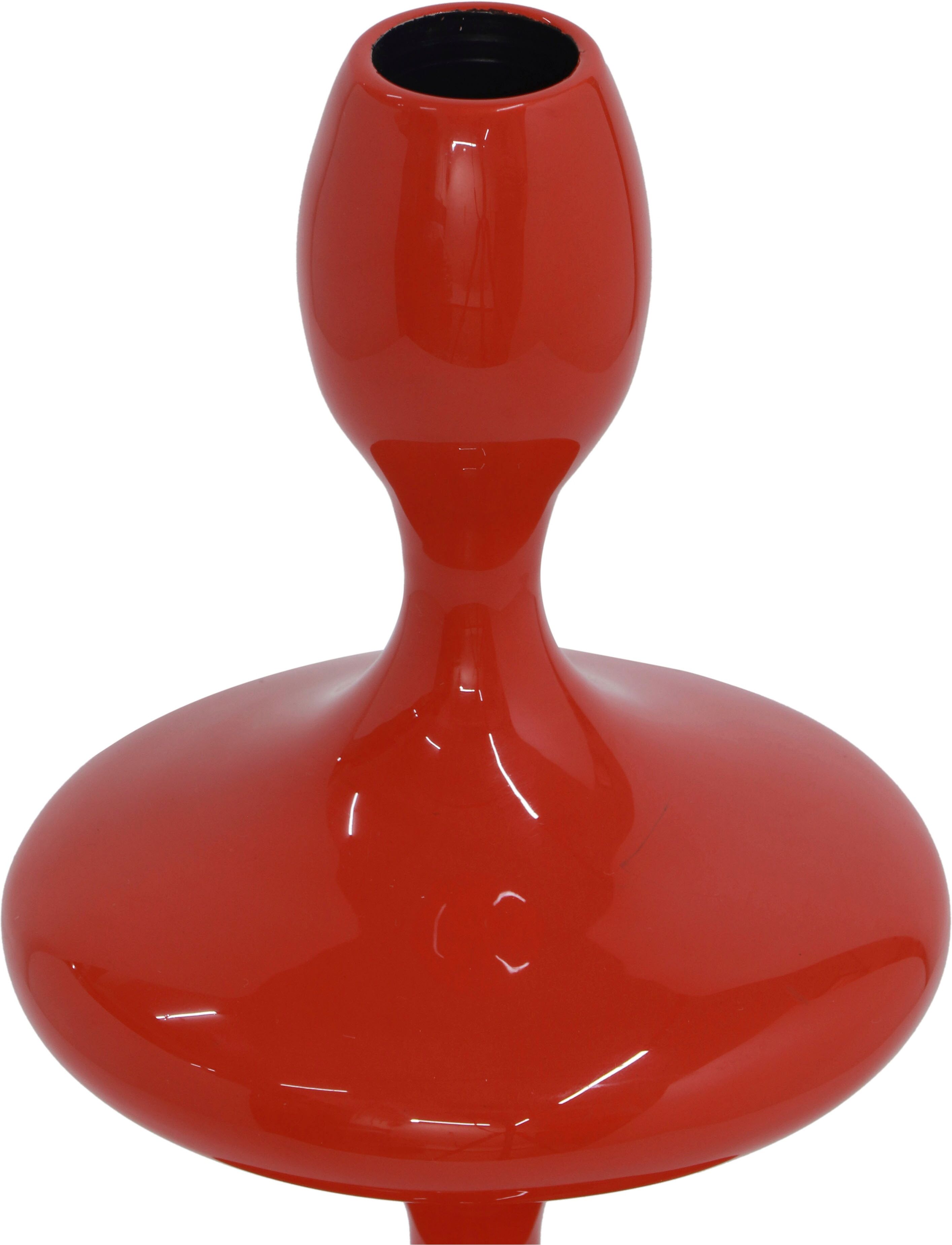 Kerzenhalter MIRRORS AND MORE "LAUREEN", rot, B:11cm H:28cm, Metall, Kerzenhalter, Kerzenhalter, Aussergewöhnliche, moderne Form rot B/H/T: 11cm x 28cm