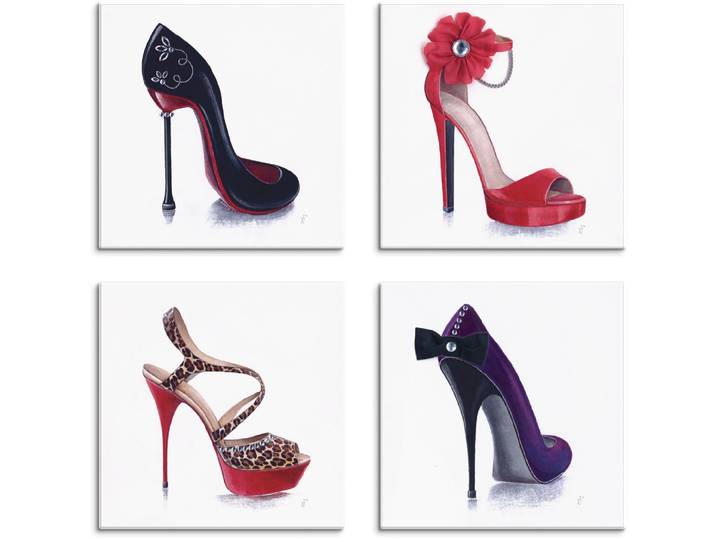 Leinwandbild ARTLAND Damenschuhe , weiss (farbe bild(er): weiß), B:30cm H:30cm, Leinwand, MDF, Bilder, Leinwandbild, 4er Set, verschiedene Grössen