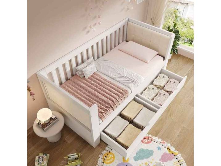 Lit Simple 90x190 avec Tiroirs Dossier Ergonomique Sommier en Bois - Parfait pour Petite Chambre ou Studio