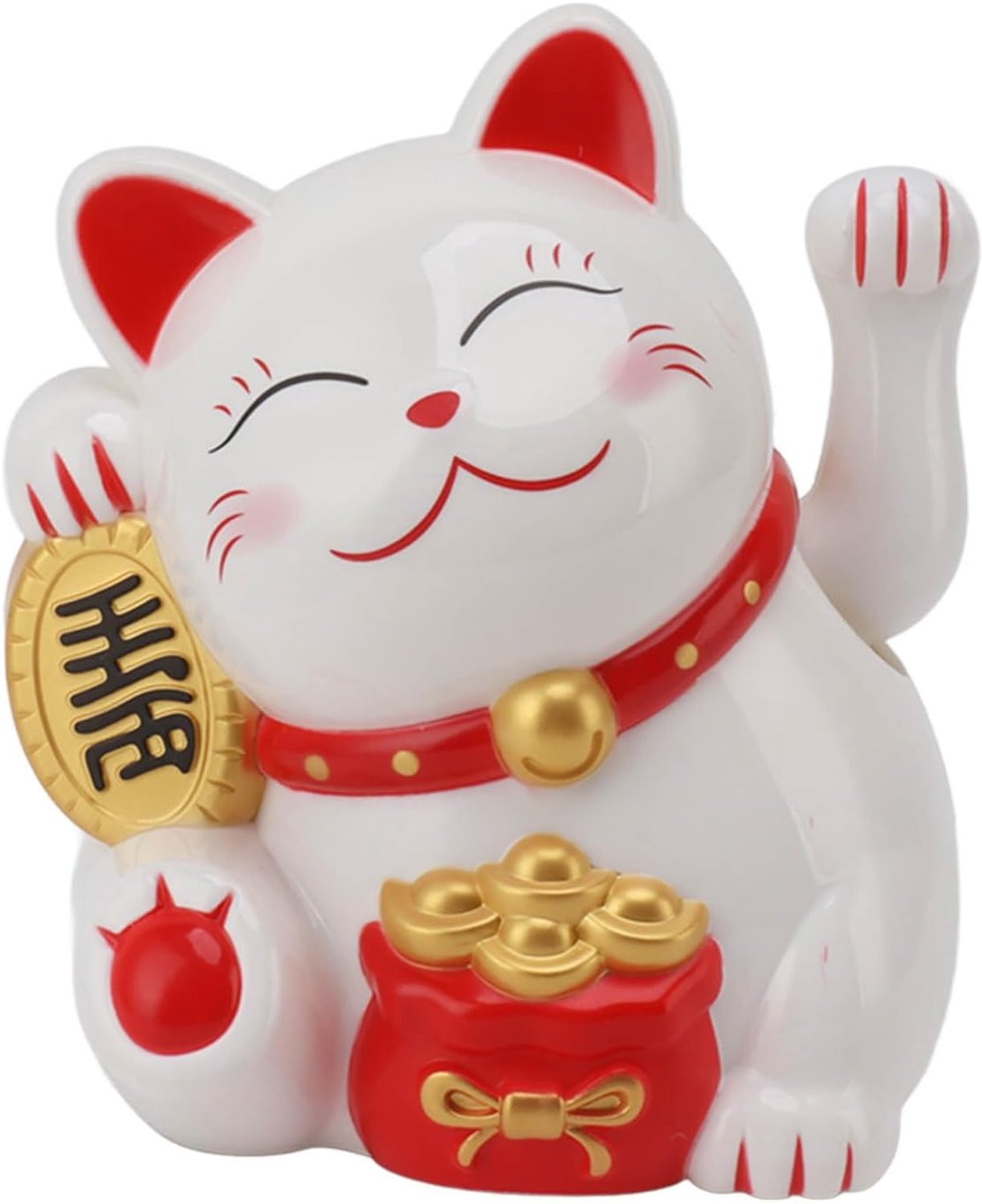 Maneki Neko Fortune Cat - Japanse Gelukskat met zwaaiende arm - 14 cm