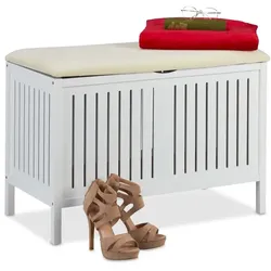 Relaxdays Gepolsterte Sitzbank mit Stauraum Weiß,Creme