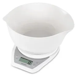 Salter 1024 WHDR14 Digital Kitchen Scales with Dual Pour Mixing Bowl white, Küchenwaage, Weiss