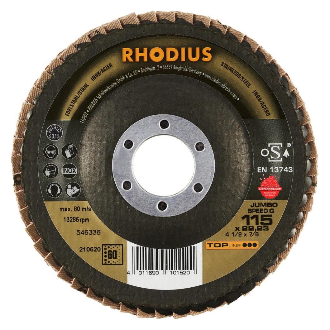 Rhodius TOPline JUMBO SPEED G Fächerschleifscheibe 115 x 22,23 mm K60 (60) (65929907)