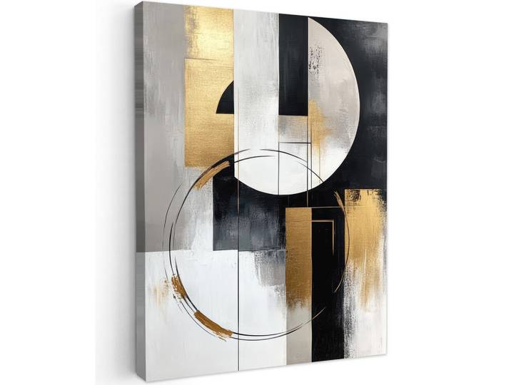 MuchoWow Leinwandbild - Abstrakt - Gold - Silber - Formen - Ästhetik - 60x80 - Gemälde, Mehrfarbig, Textil, Kiefer, Rechteckig, 60x80 cm, gerahmt, Bilder & Rahmen, Bilder, Wandbilder
