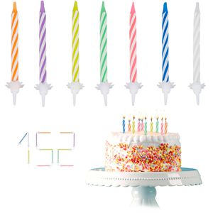 Relaxdays Kerzen 10024070, Geburtstagskerzen, farbig sortiert, 102 Kuchenkerzen mit 50 Haltern