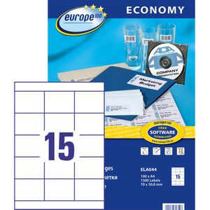 Europe100 Universaletiketten ELA044, weiß, 70 x 50,8mm, 100 Blatt, 1500 Stück