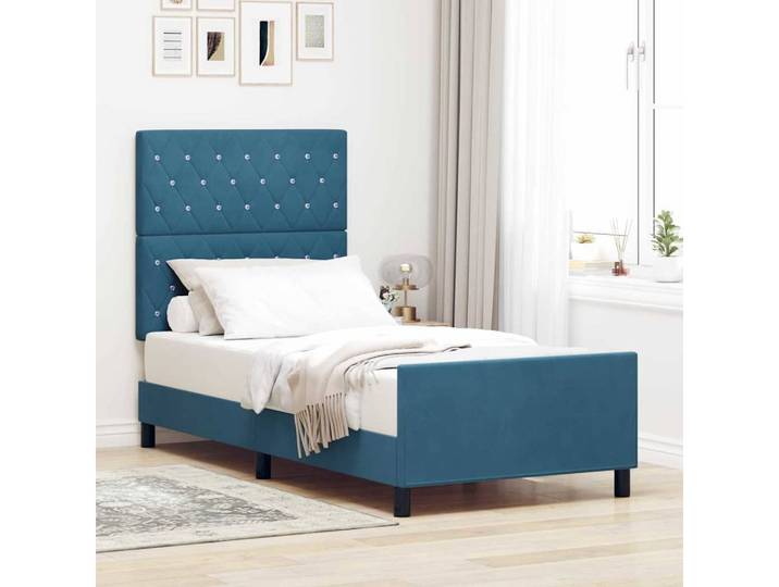 vidaXL Boxspringbett, Boxspringbett mit Kopfteil Dunkelblau 90 x 190 cm Samt