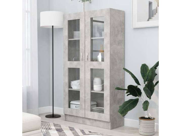 SALE 2024  Armoire à vitrine - Bibliothèque JMS - Gris béton 82 5x30 5x150 cm Aggloméré 103 85 Kg