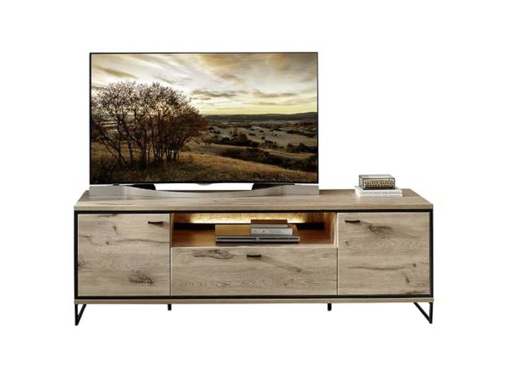 Lomadox TV Lowboard Fernsehschrank 180cm, inkl. Beleuchtung, Eiche mit Hirnholzmosaik, 2 Türen, 1 Schublade, 1 offenes Fach