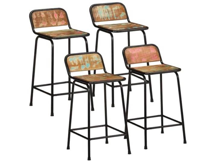 Barhocker, 4 Stück, aus Massivholz, Erholung, 46 x 35,5 x 80 cm Einzigartiges recyceltes Holz, stabile Metallbeine, bequeme Rückenlehne, praktische Fußstütze, max. Belastung 110 kg