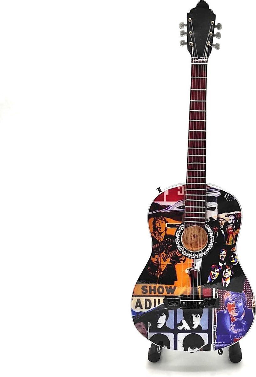 Mini gitaar The Beatles collage decoratie, 25 cm