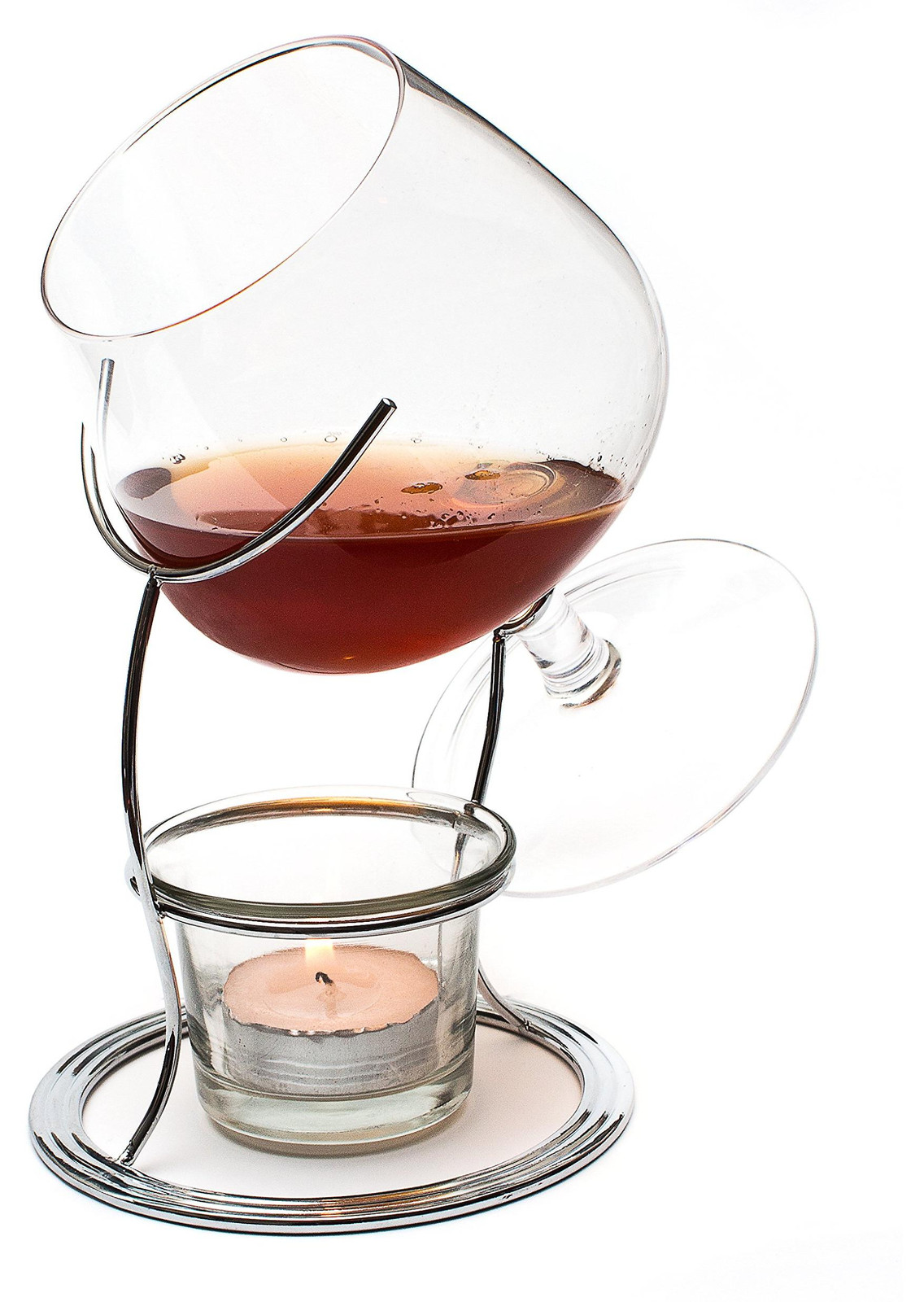 Selius Brandy en Cognac-verwarmer glas set met verzilverde standaard