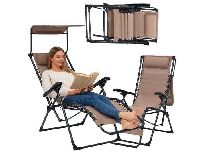 Chaise Longue Pliante Transat jardin avec Pare-Soleil 51 × 88 × 107 cm