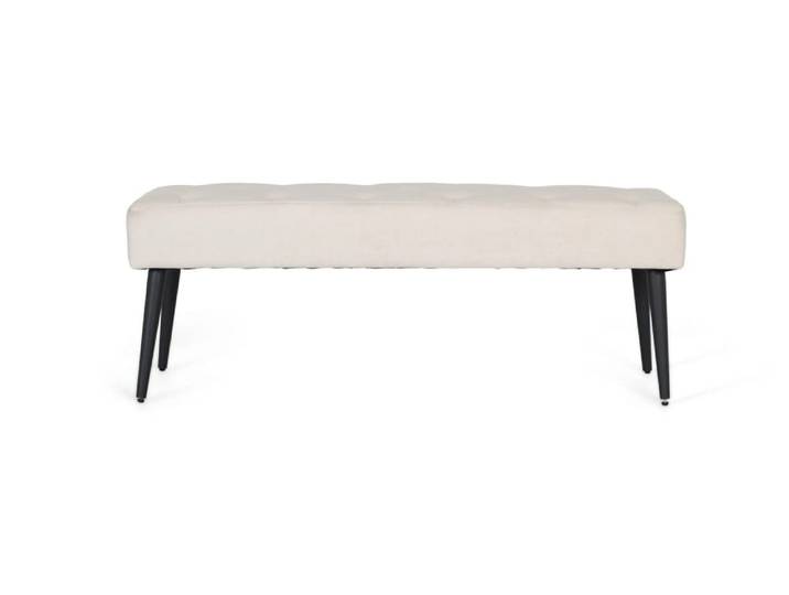 Banquette en tissu beige avec pieds en fer noir