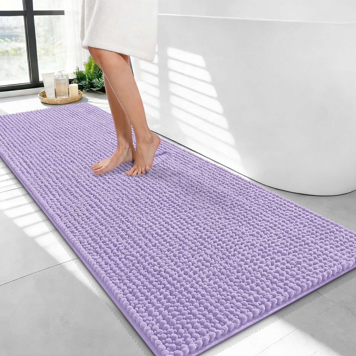Olanly Badmat Antislip – Chenille Douchemat – Lichtpaars – 61 x 120 cm