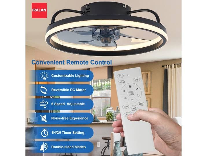Ventilateur de plafond LED 55W avec lumière, commande par application et télécommande, 6 vitesses, intensité variable, pour chambre d'enfant, moderne, intelligent, silencieux, ventilateur électrique
