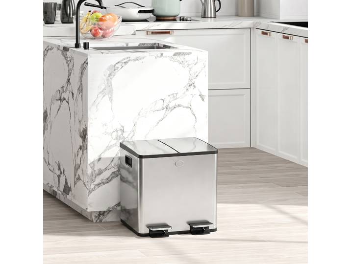 HOMCOM Poubelle Cuisine Double 2x15L Fermeture Douce Amovible