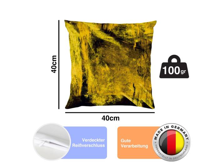 Dekokissen QUEENCE Abstrakt goldfarben , bunt (bedruckt), B:40cm L:40cm, Polyester, Dekokissen_Sitzkissen_Kissenhüllen, Dekokissen, Beidseitig bedruckte Kissenhülle, Kissen 40x40cm, inkl. Reissverschluss