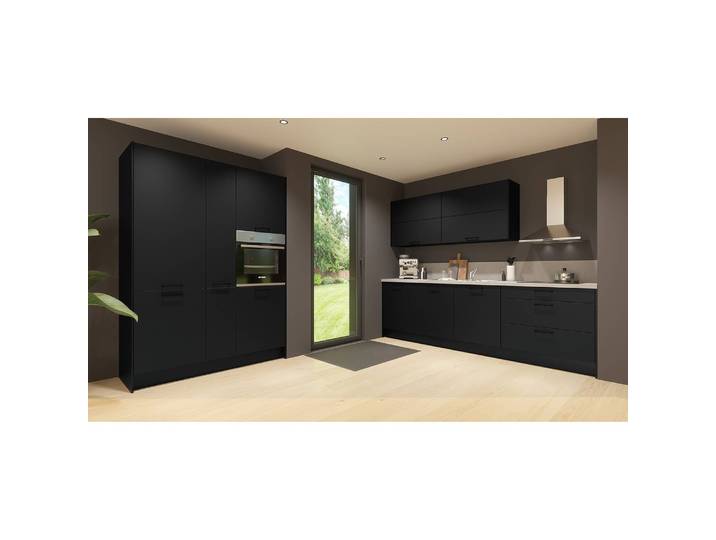 Küchenzeile ConceptC III 217 x 60cm Ausrichtung links Schwarz/Schwarz/Beton Dekor ohne Elektrogeräte