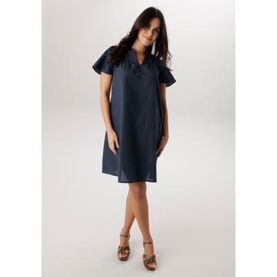 Sommerkleid ANISTON SELECTED, Damen, Gr. 36, N-Gr, blau (marine), Web, Obermaterial: 100% Baumwolle, unifarben, figurumspielend kniefrei, V-Ausschnitt, Volant, Kleider Sommerkleid, mit Lochspitze im Schulter- und Brustbereich