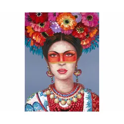 La Casa »Frau mit Blumenschmuck« Ölbild handbemalt